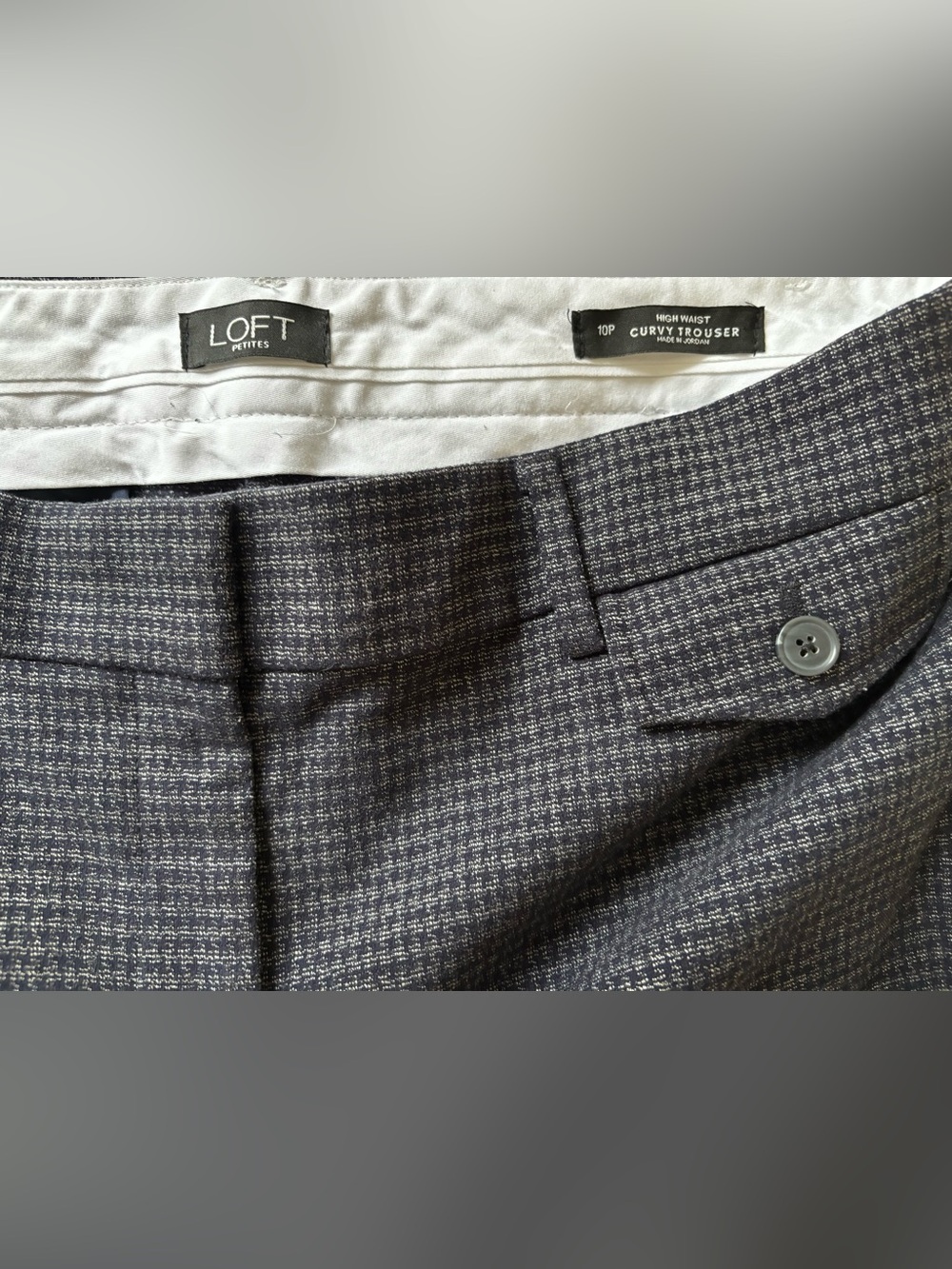 LOFT High Waist Curvy Trouser Navy Houndstooth Size 10 Petite - Picture 4 of 4